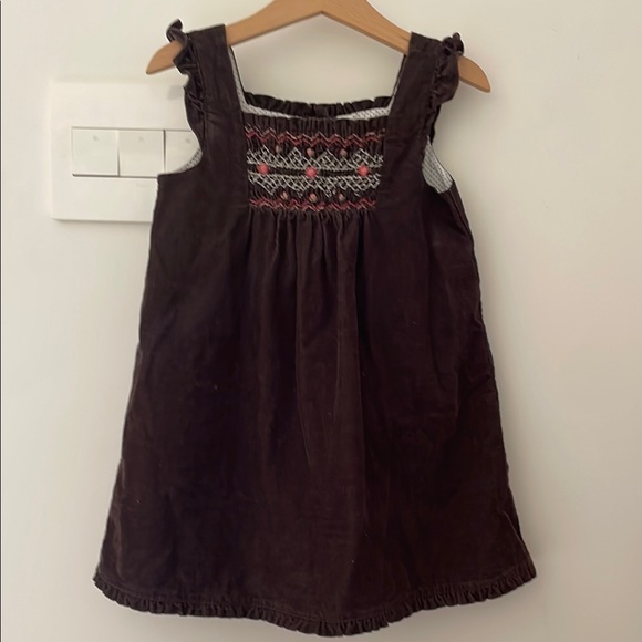 Janie and Jack Other - Janie and Jack Girls Brown Corduroy Dress | Ruffle Trim Embroidered Sleeveless